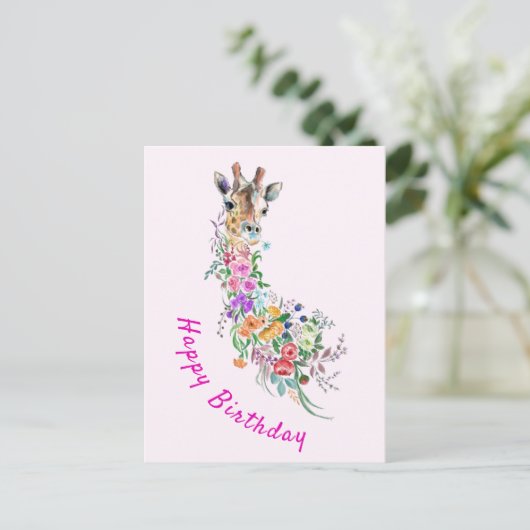 Floral Giraffe Verjaardag Kaart (Staand voorkant)