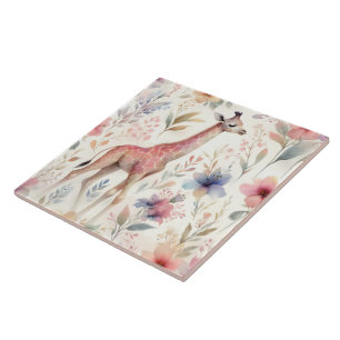 Floral Giraffe Wall Tegel Design Tegeltje