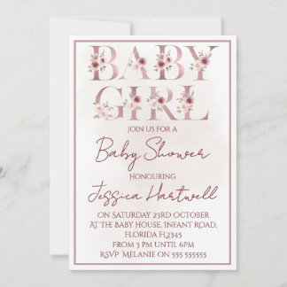 Floral Girl Baby Shower Invitation Kaart