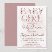 Floral Girl Baby Shower Invitation Kaart (Voorkant / Achterkant)