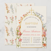 Floral Girl Baptism Gold Cross Arch & Wildflowers Kaart (Voorkant / Achterkant)
