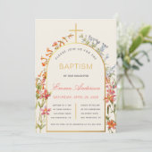 Floral Girl Baptism Gold Cross Arch & Wildflowers Kaart (Staand voorkant)