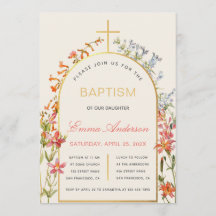 Floral Girl Baptism Gold Cross Arch & Wildflowers
