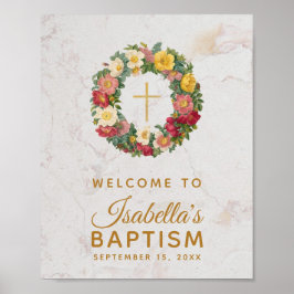 Floral Girl Baptism Gold Cross Roos met grote marm Poster