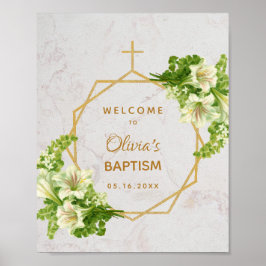 Floral Girl Baptism Gold Marble Lilies Welkom Poster