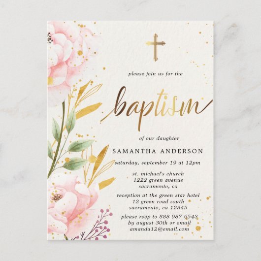 Floral Girl Baptism Invitation Briefkaart (Voorkant)