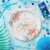 Floral Girl Baptism  Papieren Bordje (Feest)