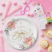 Floral Girl Baptism  Papieren Bordje (Feest)