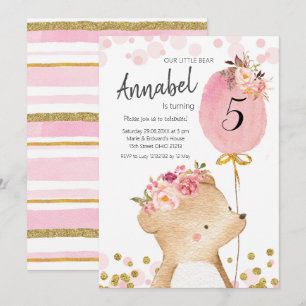 Floral Girl Beer Verjaardagsuitnodiging Kaart