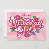 Floral Girl Birthday Party Invitation Kaart (Voorkant)