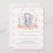 Floral Girl Elephant Baby shower Kaart (Voorkant)