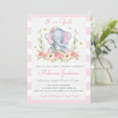 Floral Girl Elephant Baby shower Kaart (Staand voorkant)
