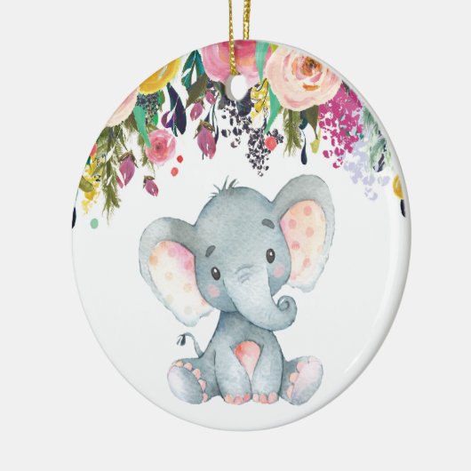Floral Girl Elephant Baby shower Pink en Grey Keramisch Ornament (Links)