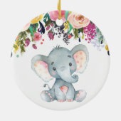 Floral Girl Elephant Baby shower Pink en Grey Keramisch Ornament (Achterkant)