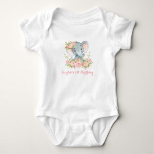 Floral Girl Elephant Bodysuit 1st Birthday Party