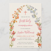 Floral Girl First Communion Watercolor Wildflowers Kaart (Voorkant)