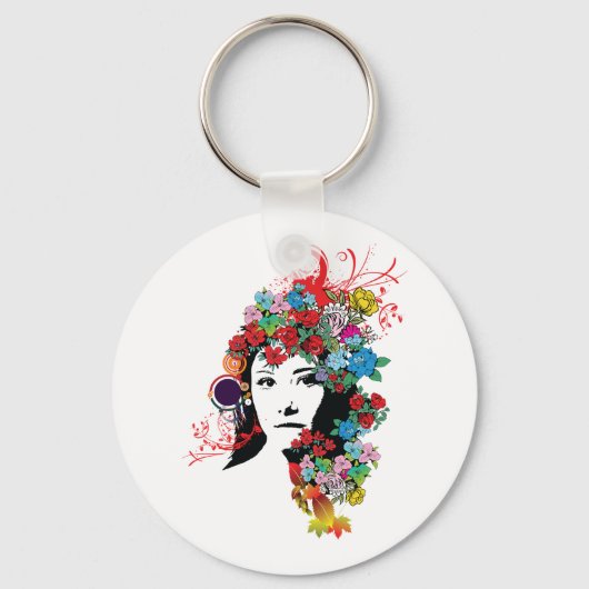 Floral Girl Flower Hair Sleutelhanger (Voorkant)