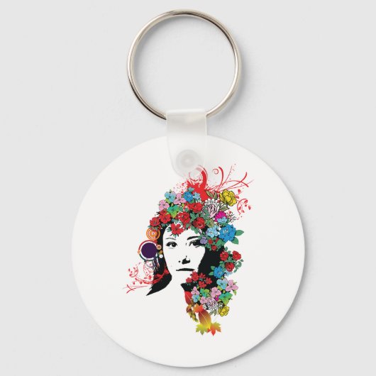 Floral Girl Flower Hair Sleutelhanger (Achterkant)