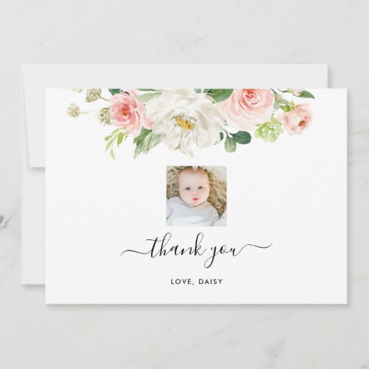 Floral Girl Foto Birthday Party Bedankkaart (Voorkant)