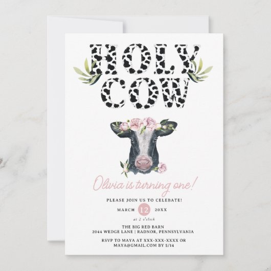 Floral Girl Heilige Koe Eerste verjaardag Kaart (Voorkant)