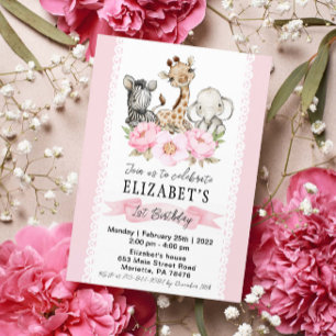 Floral Girl Safari Baby Animals Kaart