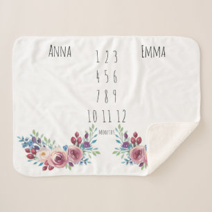 Floral Girls Twin Milestone Fleece Blanket Sherpa Deken