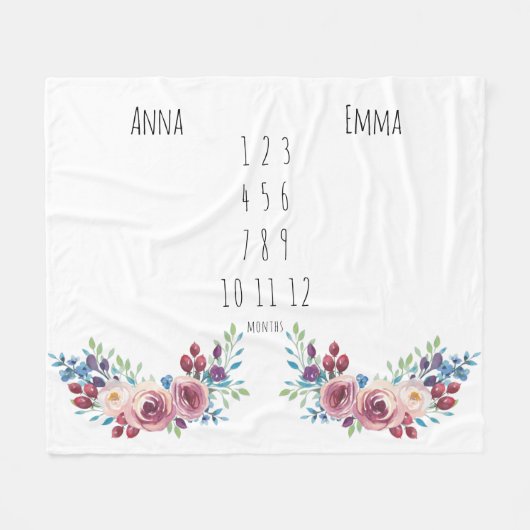 Floral Girls Twin Milestone Fleece Deken (Voorkant (Horizontaal))