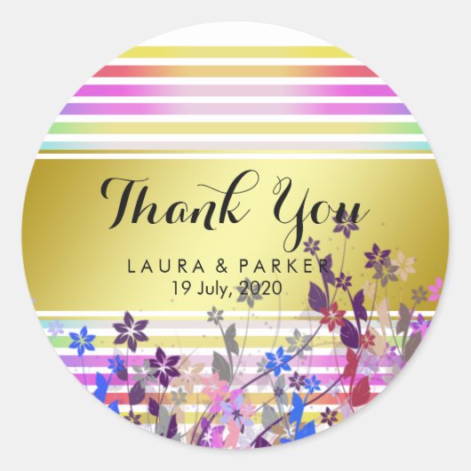 Floral Girly Chic Gold Dank je bruiloft Ronde Sticker (Voorkant)