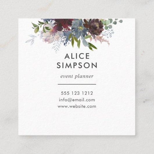 Floral Girly Elegant Vierkante Visitekaartje (Achterkant)