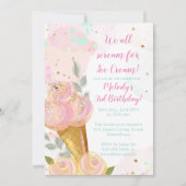 Floral Girly Ice Cream Waterverf Verjaardagsfeestj Kaart (Voorkant)