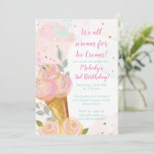 Floral Girly Ice Cream Waterverf Verjaardagsfeestj Kaart (Staand voorkant)