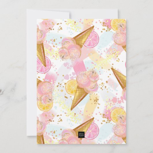 Floral Girly Ice Cream Waterverf Verjaardagsfeestj Kaart (Achterkant)