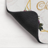 Floral Girly Marble Gold Burgundy Red Peonies Naam Muismat (Hoek)