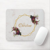 Floral Girly Marble Gold Burgundy Red Peonies Naam Muismat (Met muis)