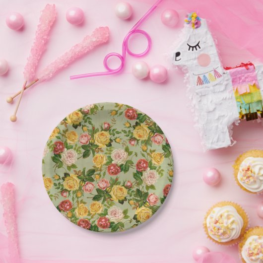   "Floral Girly"-Roos Papieren Bordje (Feest)