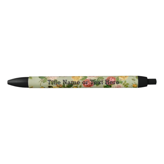   "Floral Girly"-Roos Zwarte Inkt Pen (Voorkant)