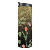 ** Floral Girly Roze Gele Tulips Gouden Glitter Thermosbeker (Geroteerd rechts)