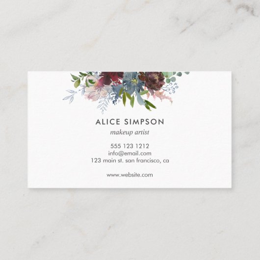 Floral Girly Wildbloemen Elegant White Visitekaartje (Achterkant)