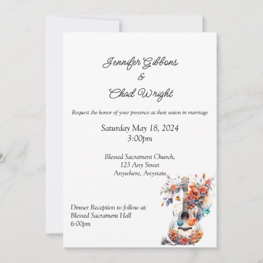 Floral gitaar bruiloft uitnodiging, 5x7" uitnodigi kaart (Voorkant)