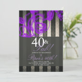 Floral Glam Black Lavender 40th Birthday Party Kaart (Staand voorkant)