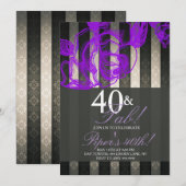 Floral Glam Black Lavender 40th Birthday Party Kaart (Voorkant / Achterkant)