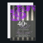 Floral Glam Black Lavender 40th Birthday Party Kaart<br><div class="desc">Floral Glam Black Lavender 40th Birthday Party</div>
