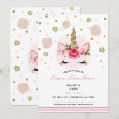 Floral Glam Gold Glitter Eenhoorn Baby shower Kaart (Voorkant / Achterkant)