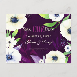 Floral Glam Paars Wedding Save the Date Aankondigingskaart