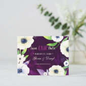 Floral Glam Paars Wedding Save the Date Aankondigingskaart (Staand voorkant)