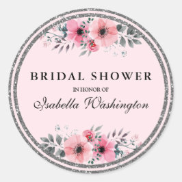 Floral Glam Silver Glitter Border Vrijgezellenfees Ronde Sticker