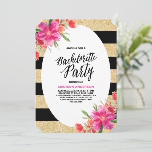 Floral Glam | Uitnodiging Bachelorette (Staand voorkant)