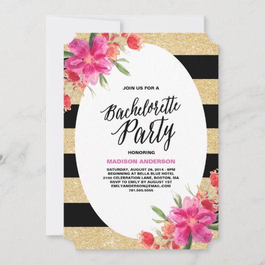 Floral Glam | Uitnodiging Bachelorette (Voorkant)