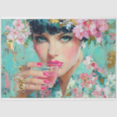 Floral Glam Vrouw met Roze Drink Decoupage Tissuepapier (Voorkant)