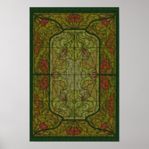 Floral Glas in lood Design Art Poster